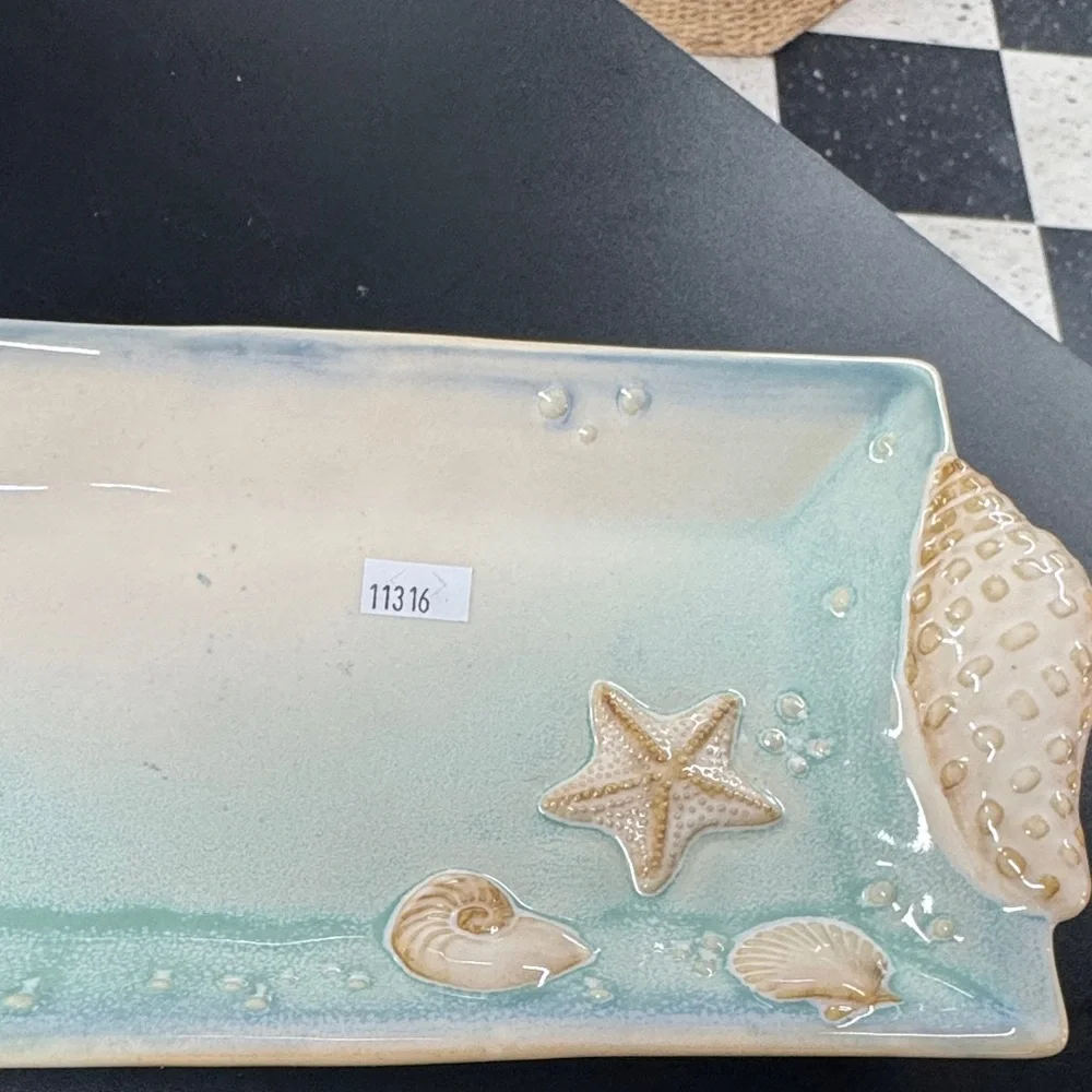 Coastal Starfish Ceramic Tray - Cream and Blue